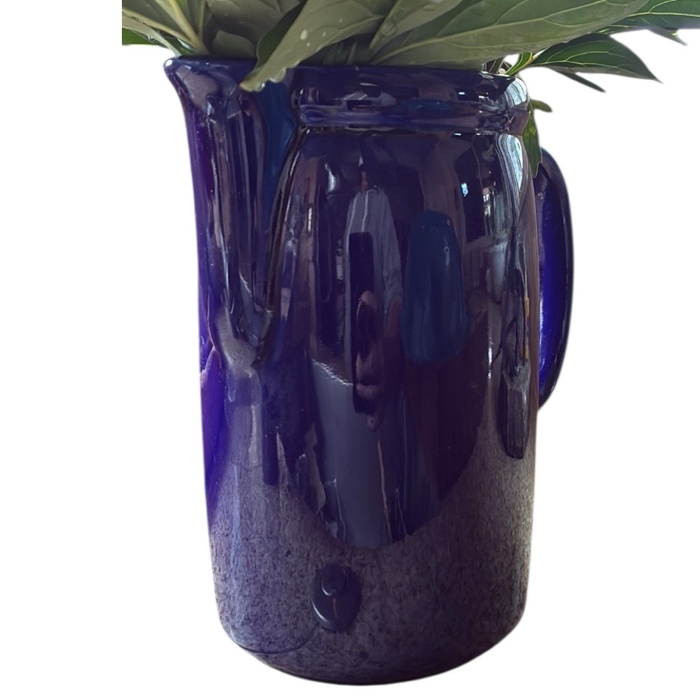 McCoy Pitcher Cobalt Blue Pottery Glazed Medium Juice Spout Chunky  Kitchen USA